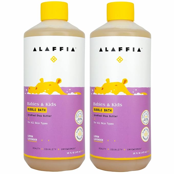 Alaffia Babies and Kids Bubble Bath, Gentle Bath Essentials for Delicate Skin, Plant-Based Formula, Paraben & Sulfate-Free, Vegan, with Long-Lasting Bubbles, Lemon Lavender, 2 Pack - 16 Fl Oz Ea