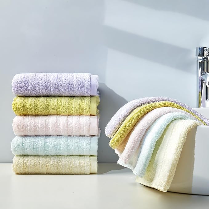 Vie Triomphe Facial Towels Washcloth (Pink+Purple+Yellow+Blue) Luxury Hand Towels for Bathroom,100% Cotton Quick Dry Absorbent Soft Hand Towel Set 13.38 * 31.49 Inch Wash Clothes;