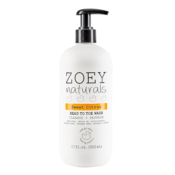 Zoey Naturals Sweet Citrus Baby Wash & Shampoo, Made For Sensitive Skin, Tear-free, Paraben-Free, All Natural, Made in the USA