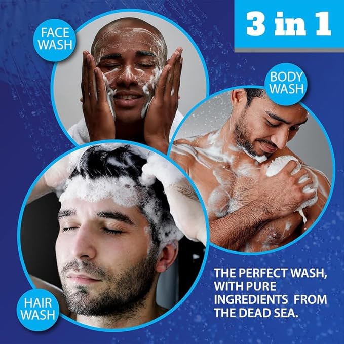 Dead Sea Collection Mens Body Wash 3 in 1 – Sandalwood Body Wash for Men – Shower Gel – Shampoo – Shower Soap for Face and Hair – Pack of 2 Bottles (33.8 Fl. Oz. Each)
