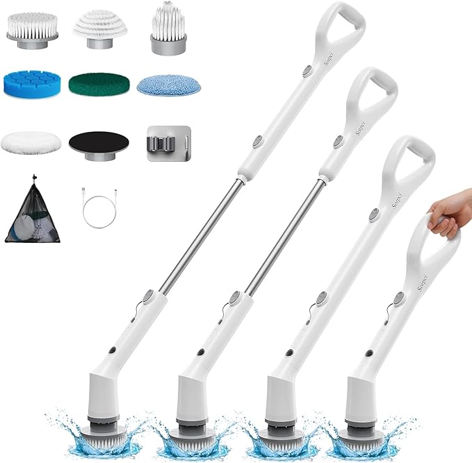 Electric Spin Scrubber, 2025 New Cordless Cleaning Brush, Shower Cleaning Brush with 7 Replaceable Brush Heads, Power Scrubber 3 Adjustable Speeds, Detachable Long Handle & IPX7 Waterproof