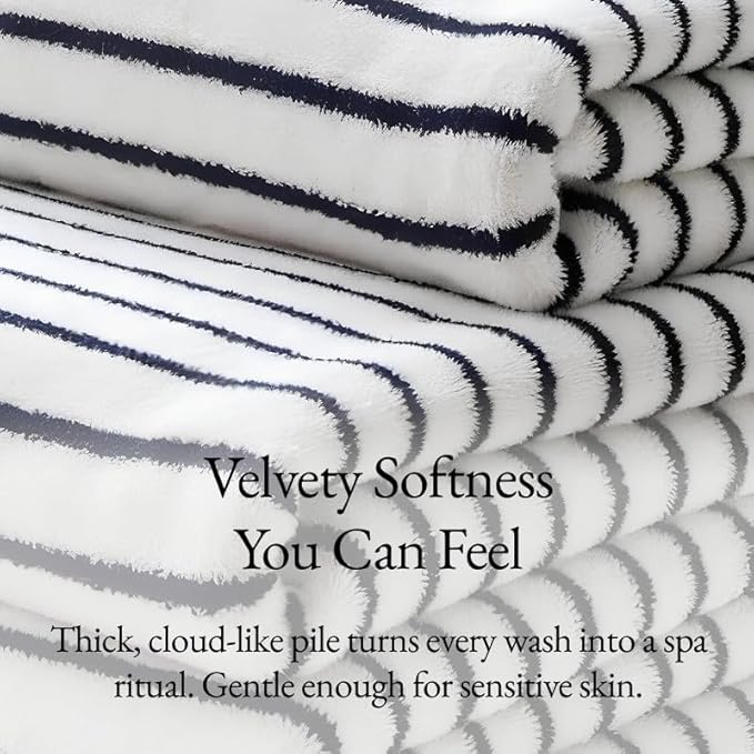 Italic Serene Ultraplush Cotton Bath Towels, 4-Pack (2 Sets of 2), White & Blue Stripes, Large, 800GSM, 100% Cotton, Heavy Duty, Resort Grade Towels (White & Blue Striped)