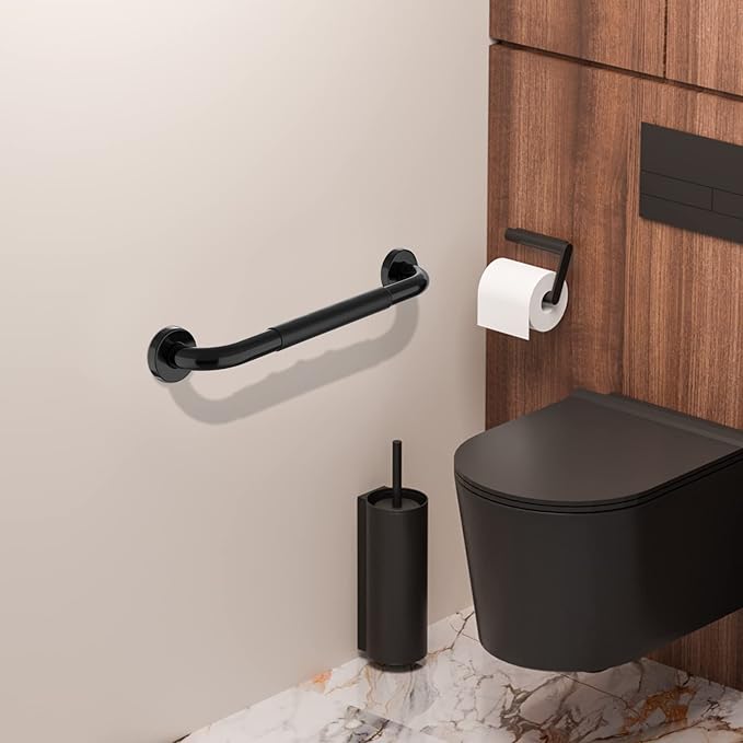 24 Inch Shower Grab Bar w/Anti Slip Rubber Grip, Munzong Black Stainless Steel Bathroom Grab Bar, Bathroom Balance Bar,Safety Handrail Support,Handicap Injury Elderly Senior Assist Bath Handle