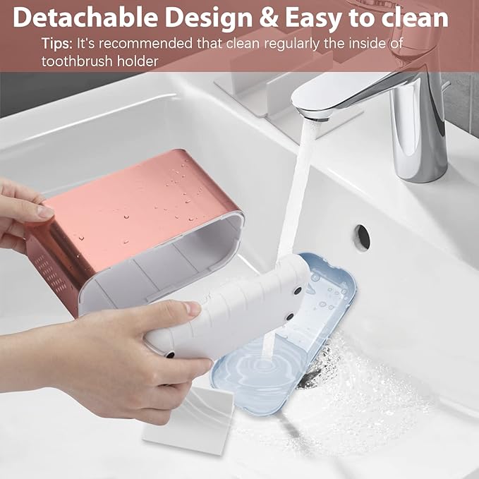 Boperzi Toothbrush Holders for Bathrooms Countertop, Electric Tooth Brush Holder with Adjustable Dividers, Detachable Anti-Slip Large Toothpaste Caddy Organizer Storage for Shower, Family, Kids, Pink