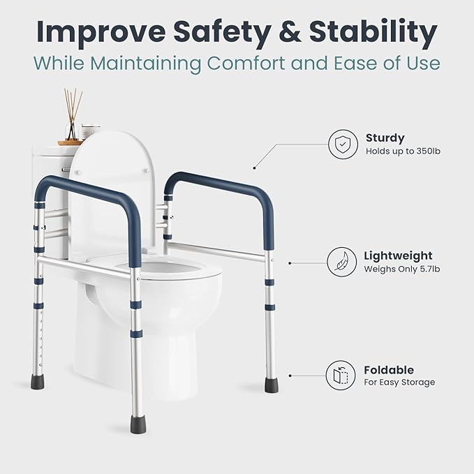 PELEGON Toilet Safety Rails (350 lb) - Adjustable Toilet Safety Frame & Rails, Toilet Safety Rail for Elderly Adults, Toilet Handles for Seniors, Toilet Bars for Elderly & Handicap