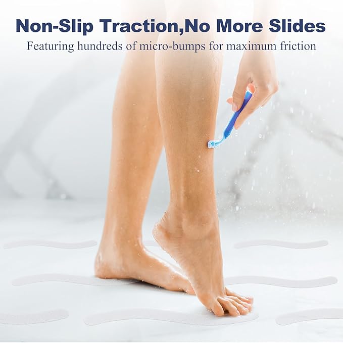 28 PCS Shower Floor Non Slip Stickers with Strong Adhesive, Invisible & Durable Anti Slip Shower Stickers with Scraper for Bath Tub, Pools and Stairs(Clear,Wavy)