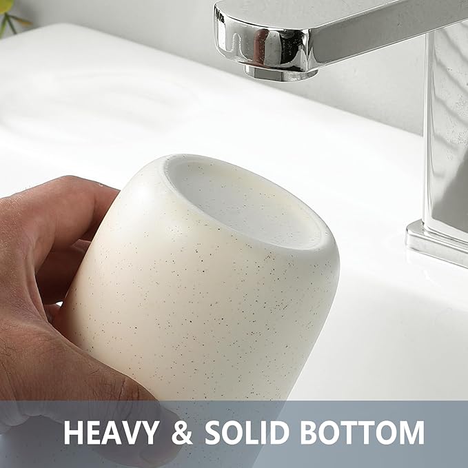 Beige Toothbrush Holders for Bathrooms - 2 Cups Ceramic Toothbrush Toothpaste Holders Set, Beige Bathroom Tumbler Cups Reusable Toothbrush Mouthwash Cup, Bathroom Counter Organizer