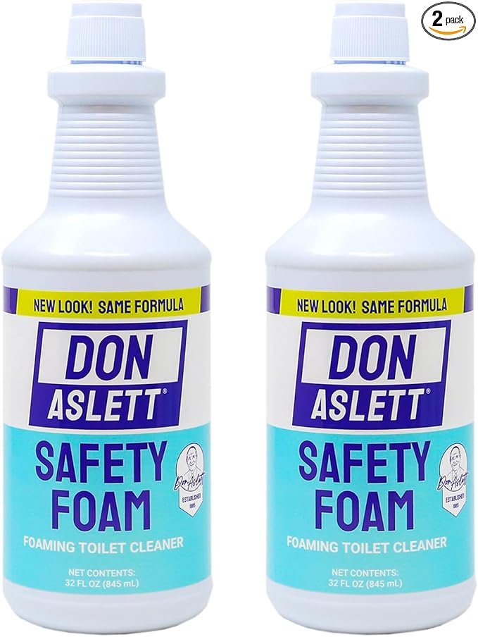 Don Aslett Safety Foam Toilet Bowl Cleaner (32 Oz Bottle, Pack of 2) Acidic Detergent and Deodorizer | Cleans Hard Water and Mineral Stains in Porcelain Toilets