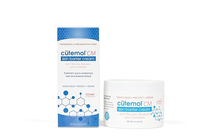Cutemol CM Emollient Moisturizing Cream - For Severely Dry and Damaged Skin - Natural Beeswax Formulation containing Ceramides - Hydration for Cracked Hands and Feet, Eczema, Psoriasis (8 oz)