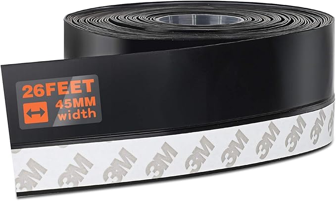 26 Feet Silicone Seal Strip, Weather Stripping for Doors and Windows, Draft Stopper Adhesive Tape for Shower Glass Gaps (Black, 45MM)