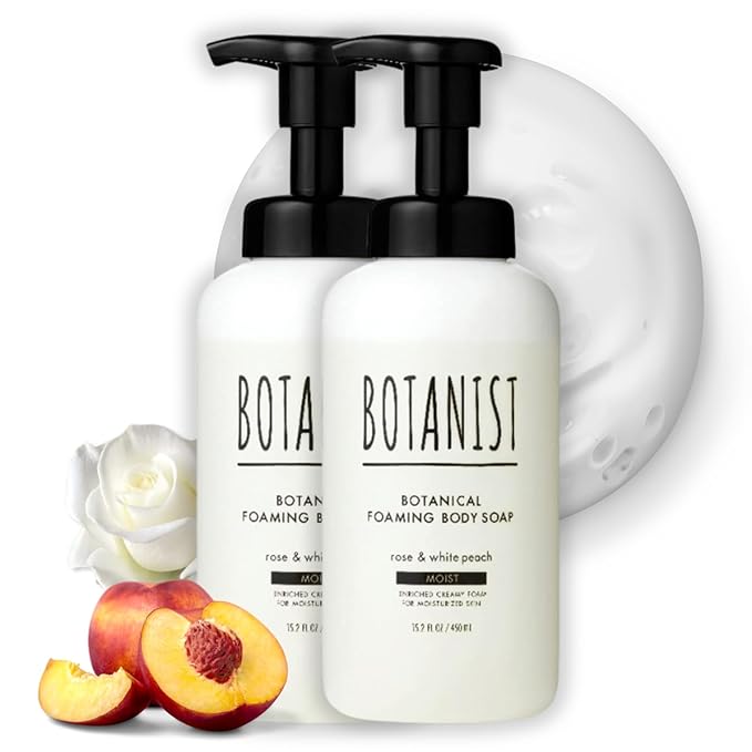 Botanist Foaming Body Wash for Sensitive Skin & Babies, Moisturizing Body Soap with Organic Shea Butter, Almond Oil, Cocoa Butter from Japan, Sulfate & Paraben Free, Rose& White Peach 30.4 Fl Oz