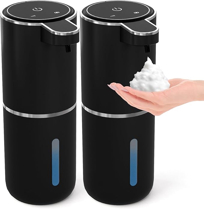 2 Pack Automatic Foaming Soap Dispenser,Touchless Foam Soap Dispenser,12.8oz Rechargeabled Wall Mounted Smart for Bathroom and Kitchen Dish Soap,Easy for Toddlers(Black)