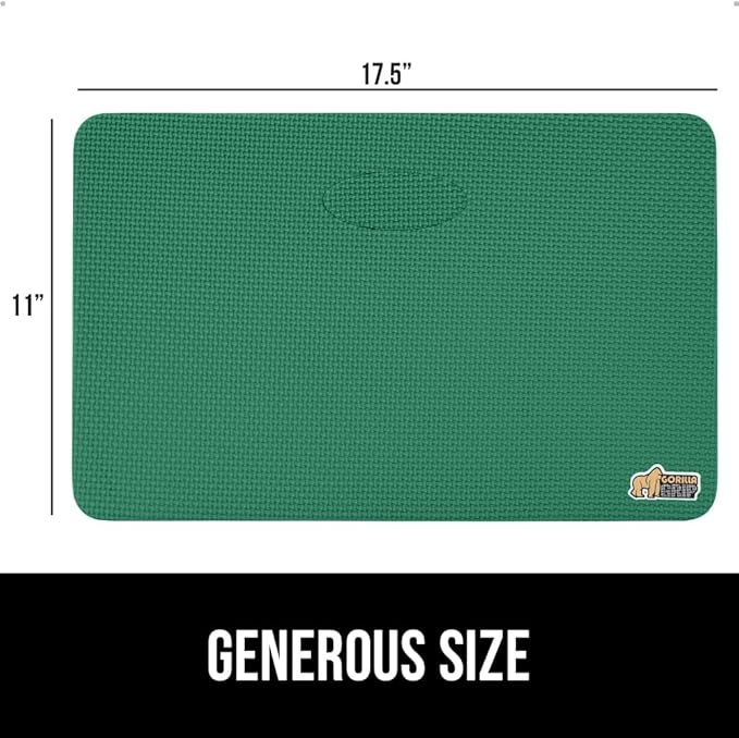 GORILLA GRIP Extra Thick Patent Pending Soft Foam Kneeling Pad, Supportive Large Cushion Knee Pads for Gardening, Baby Bath Time, Dirt and Water Resistant, Workout and Garden Supplies, 17.5x11, Green