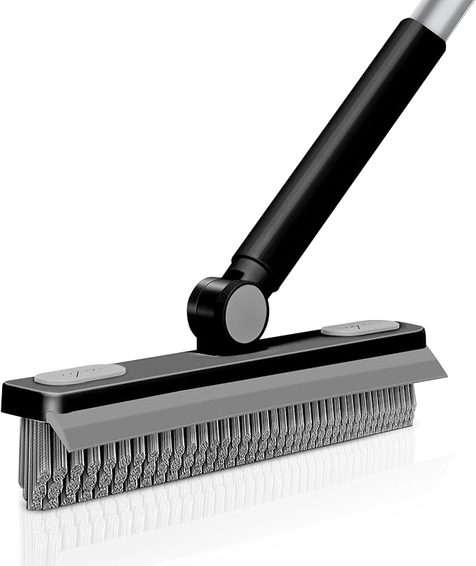 SetSail Grout Cleaner Brush with Long Handle, V-Shaped Floor Scrub Brush Swivel Grout Brush Stiff Bristle Floor Grout Scrubber for Bathroom, Tile Line, Crevice, Kitchen, Wall, Deck, Garage, Black Grey