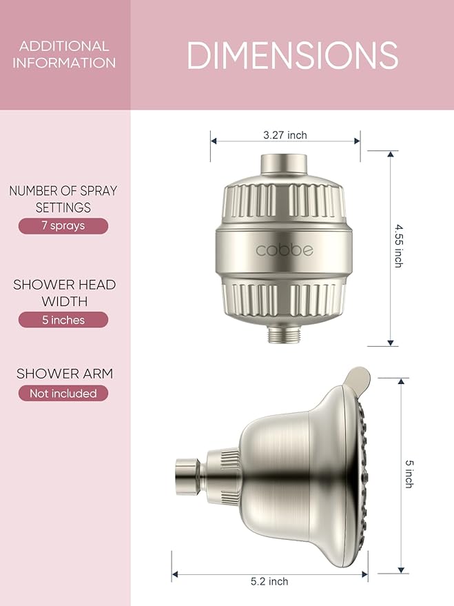 Cobbe Luxury Double Filtered Shower Head, High Output 16+20 Stages – 99% REMOVAL Shower Filters for Hard Water Removes Chlorine and Harmful Substances, 7-Model Setting Spray, Brushed Nickel
