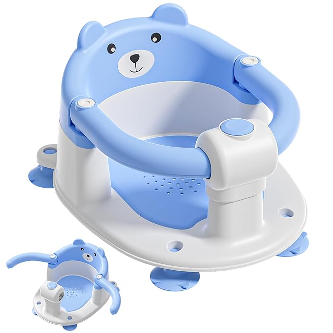 Baby Bath Seat for Babies 6 Months & Up, Toddler Bath Seats for Babies Sitting Up, Non-Slip Infant Bath Tub Chair with 4 Suction Cups & Soft Cushion for Shower, Compact Toddler Bathtub Seat, Blue