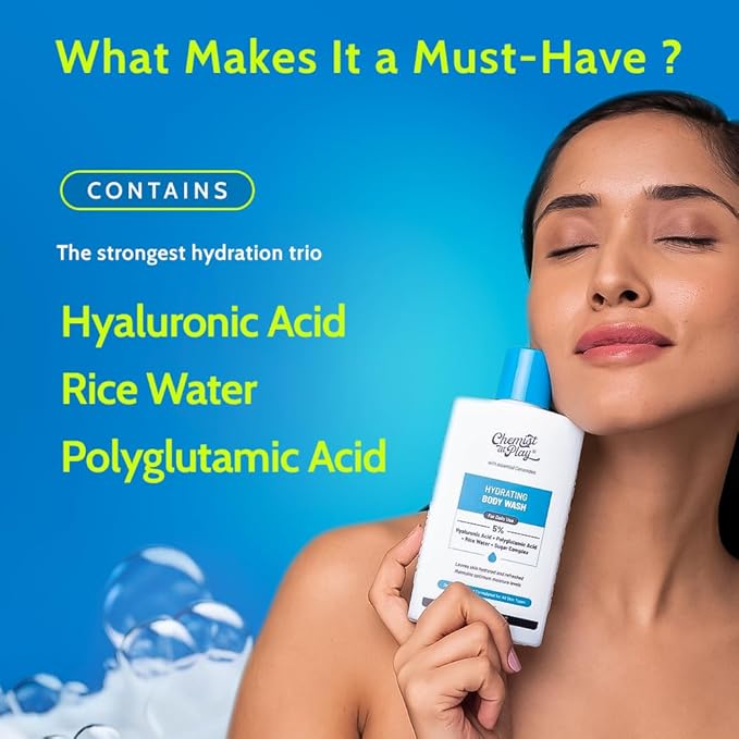 Chemist at Play Hydrating Body Wash |With 5% Hyaluronic Acid Bodywash for Intense Hydration | Reduces Flakes & Itchiness |For Dry Skin |Polyglutamic Acid & Hyaluronic Acid |For Women & Men | 7.9 Fl oz