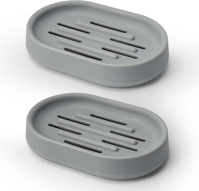Topsky Soap Dish for Shower,2 Pack Soap Dishes Soap Savers for Bar Soap, Soap Bar Holder Shower with Drip Tray, Plastic Soap Holders with Drain for Kitchen Sink, Easy to Clean,Dry,Gray