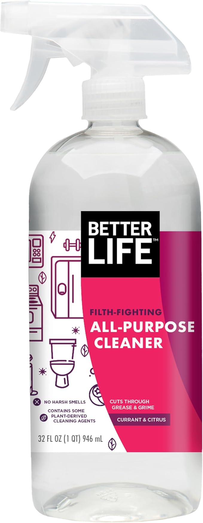 Better Life All Purpose Cleaner - Multipurpose Home and Kitchen Cleaning Spray for Glass, Countertops, Appliances, Upholstery- Multi-surface Spray Cleaner - Currant and Citrus, 32oz (Pack of 1)