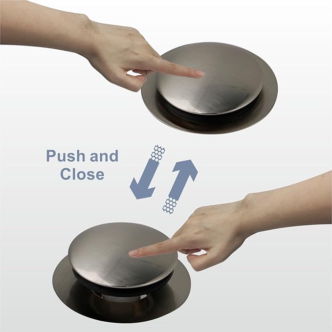 Brushed Bathtub Drain Stopper,Universal Pop Up Bath Drain, Hidrop Tip Toe Tub Drain Stopper,Conversion Kit Assembly, Replaces Lift and Turn,Tip-Toe and Trip Lever drains for Tub, EZ Install(Brushed)