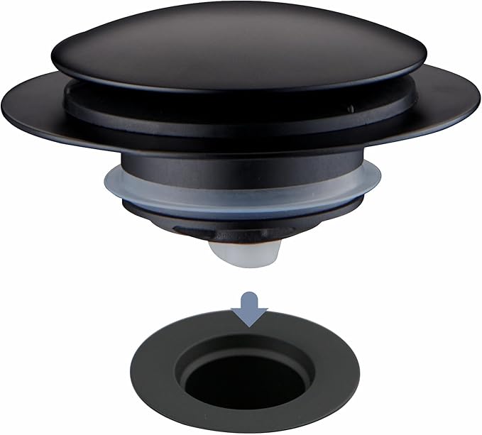 Matte Black Tub Drain Stopper, Hidrop Pop Up Universal Tub Dain Tip Toe Bathtub Drain Stopper, Fit 1.375 to 1.5 Inches, Replaces Lift and Turn, Tip-Toe and Trip Lever Drains for Tub, EZ Installation