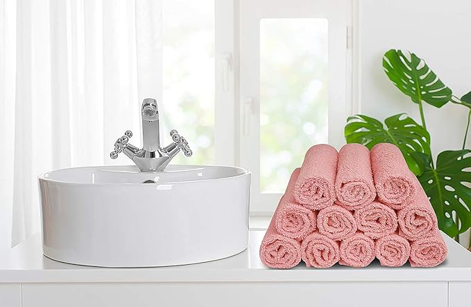 Softolle 100% Cotton Washcloths 24 Pack (12x12 Inches) Soft, Highly Absorbent Washcloth, Face Towels, Wash Cloths for Face, Ring Spun, Bulk Pack (Pink)