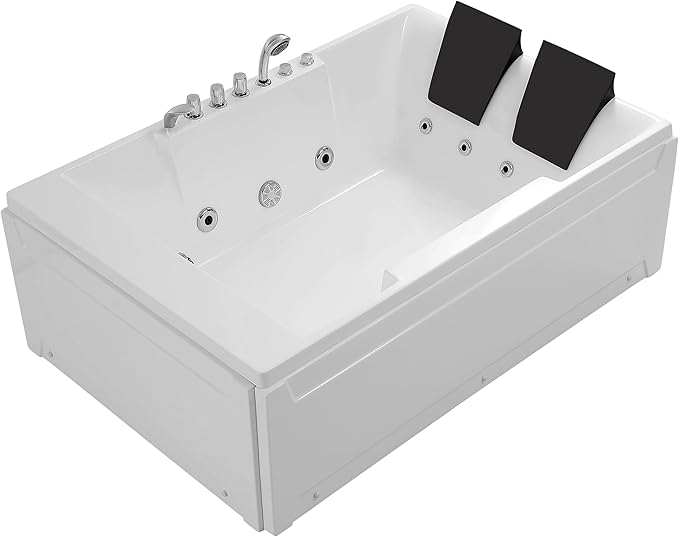 Empava 1125W Whirlpool Tub,72" x 48" Jetted Bathtub for 2 Person, Hydro Massage & Chromatherapy,ETL Certified,3 Sided Apron,Acrylic ,110 Gallons,Left Drain