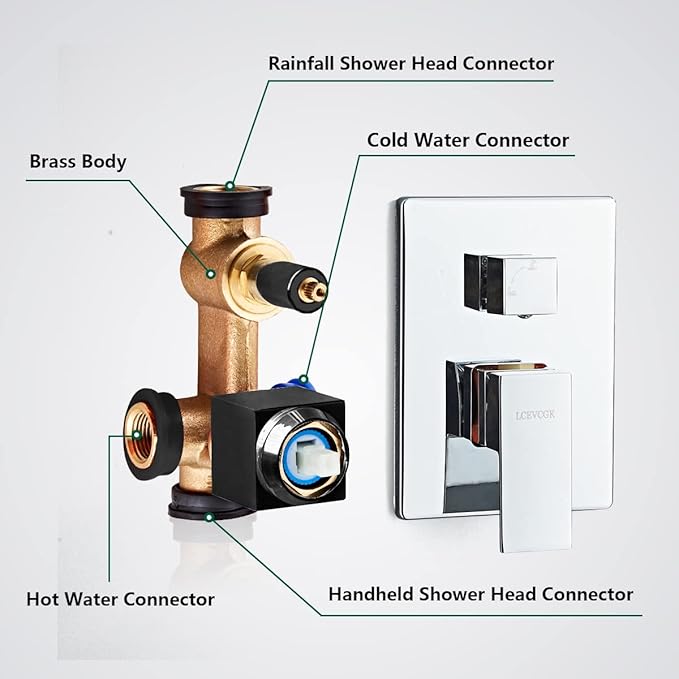 Shower System, Shower Faucet Set Complete Square Rain Shower Combo Set with 8 inch Rainfall Shower Head System Bathroom Wall Mounted 3-Setting Handheld Shower,Chrome