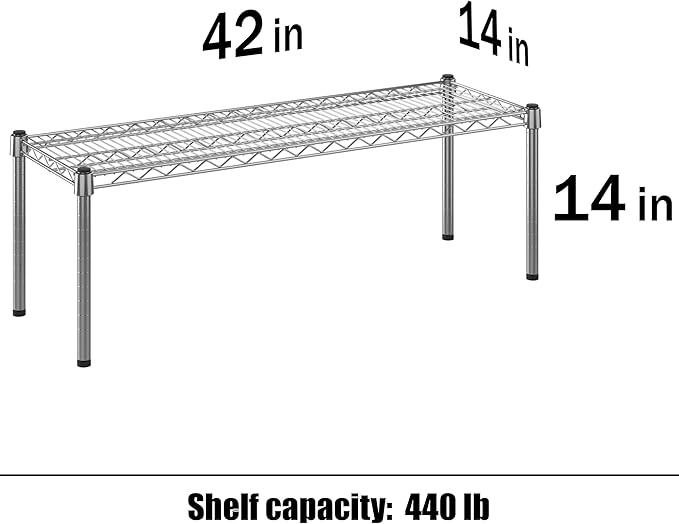 14" Deep x 42" Wide x 14" Height Wire Shelving Kit | 1-Tier | NSF Commercial Storage Rack Unit