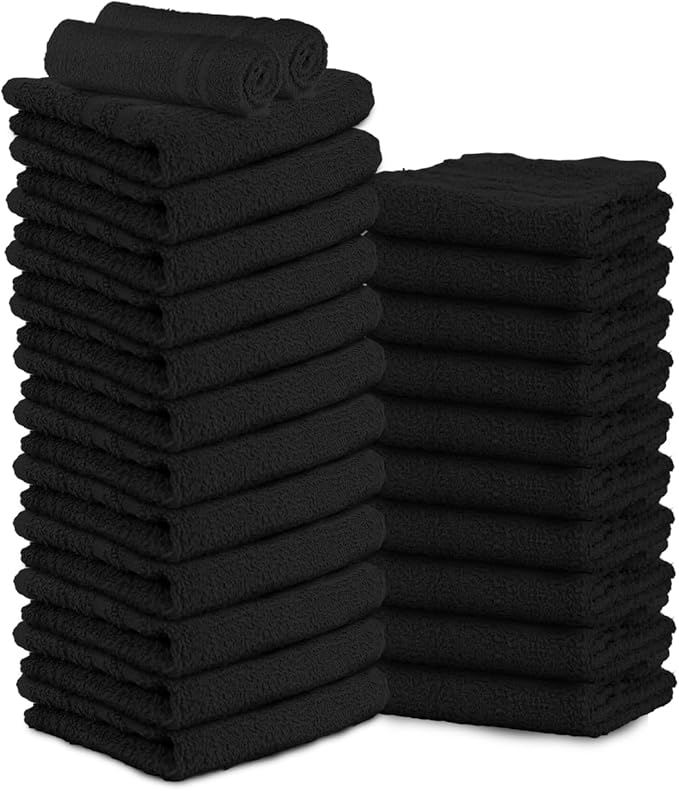 24 Pack Black Hand Towels 100% Cotton Spa Towels 16x27 inches Highly Absorbable Facial, Gym, Hair and Face Towels in Bulk