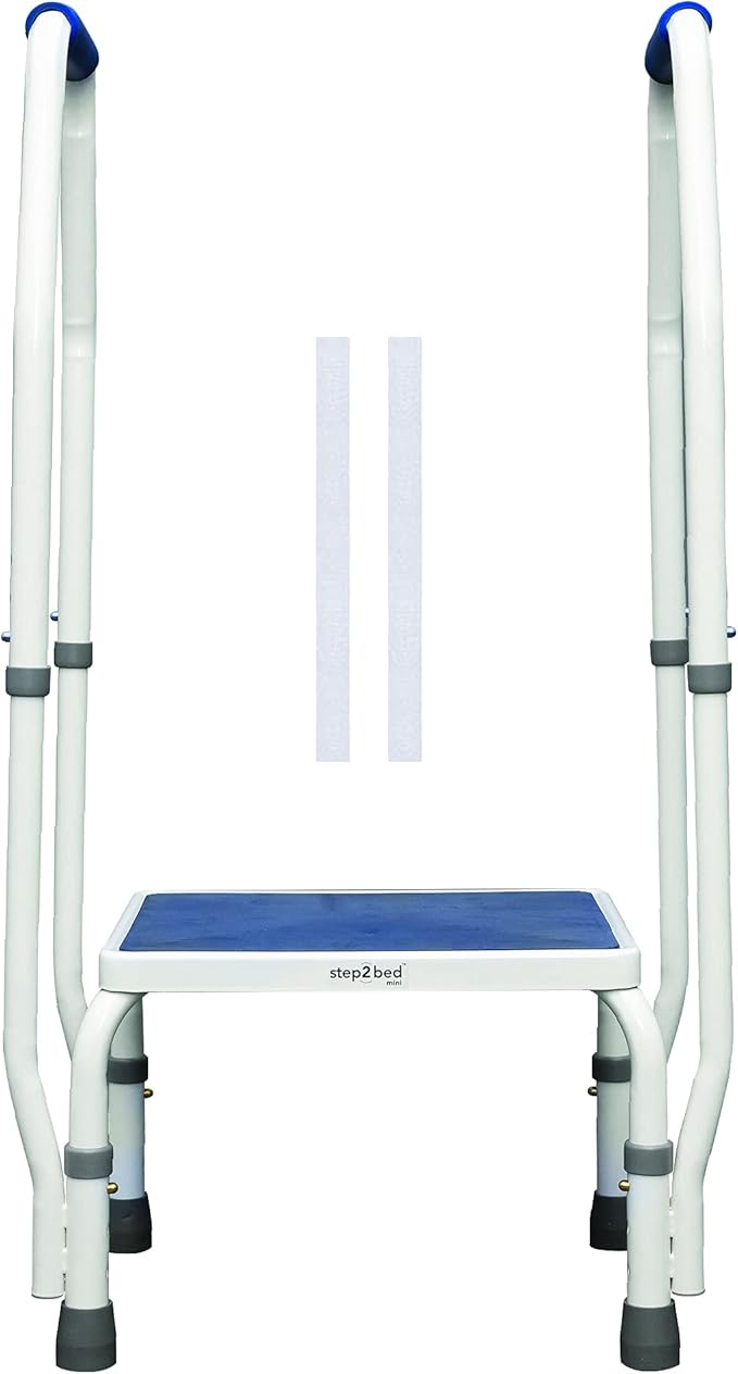 step2bed Mini Step Stool with Handle for Elderly - Adjustable Height Bed Safety Rail for Seniors with Handicap Grab Bars - Stainless Steel Portable Step Stool for Bed (300 LBS Capacity)