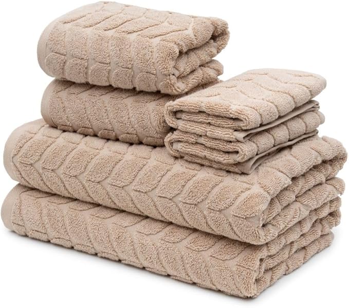 BAGNO MILANO Turkish Cotton Ultra-Soft Plush Absorbent Quick Dry Bathroom Towel Set, Made in Turkey (Sand Beige, 6 pcs Towel Set)