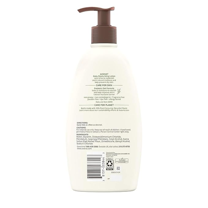 Aveeno Daily Moisturizing Lotion & Wash Regimen Pack, Nourishing Daily Moisturizing Body Lotion for Dry Skin, 18 oz, & Hydrating Body Wash with Soothing Prebiotic Oat, 18 oz, 2 Items