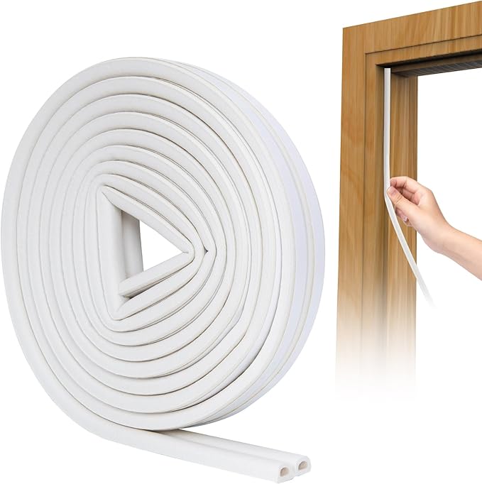 SUNMON D-Type Strip Door Weather Stripping Door Seal Self Adhesive Foam Soundproofing for Doors and Windows, Oundproofing Weatherstrip Gap Collision Avoidance（White）