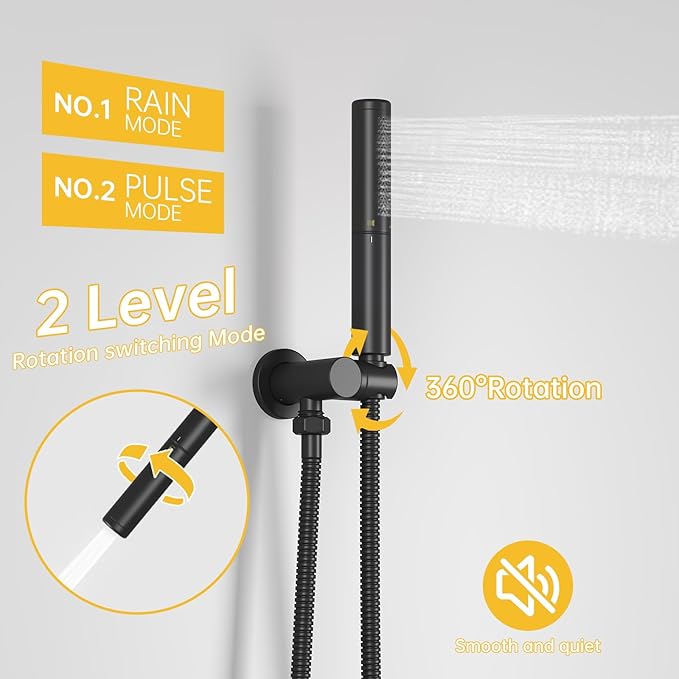 BESy Shower System with 10 Inch Round Rain Shower Head and Handheld Wall Mounted, High Pressure Rainfall Heads Shower Faucet Fixture Combo Set with 2 in 1 Spray Showerhead for Bathroom, Matte Black