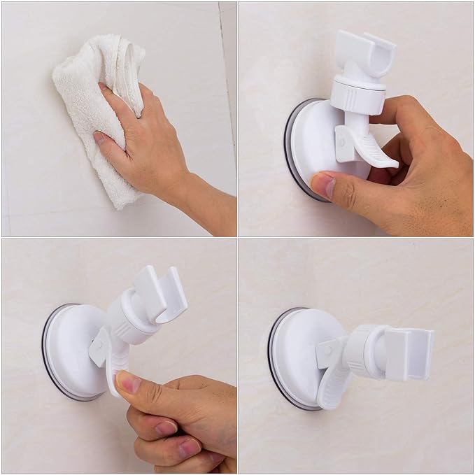 Adjustable Shower Head Holder, Bathroom Suction Cup Handheld Shower Head Bracket, Removable Handheld Showerhead & Wall Mounted Suction Bracket (White)