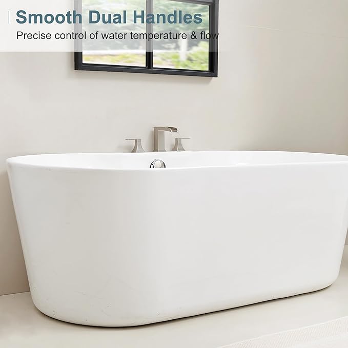 Waterfall Tub Faucet Brushed Nickel Bathtub Faucet 3 Hole, Brass High Pressure Bath Tub Faucet Set Deck Mount Roman Tub Faucets, Modern Tub Filler Bath Faucet for Tub with 2 Handles No Leaks