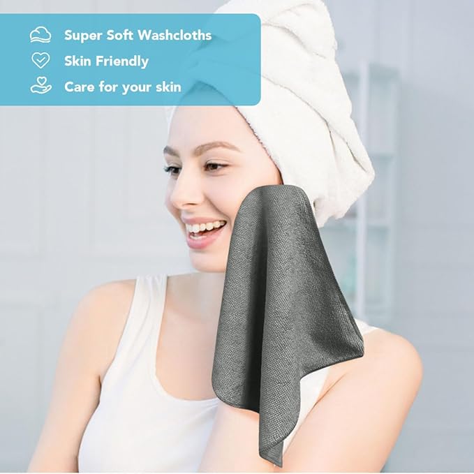 Orighty Wash Cloths Bulk Towels Set 200 Pack, Highly Absorbent and Soft Feel Microfiber Face Cloths, Multi-Purpose Washcloths & Hand Towels for Bathroom, Hotel, Spa, and Gym, 12x12 Inch, Grey