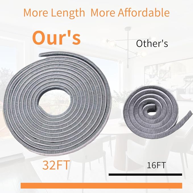 33ft Weather Stripping Brush for Sliding Windows/Doors Frame Side,Pile Self Adhesive Weatherstrip Seal Strip Sealer Draft Stoppers(33ft 0.35''Wide x 0.6''Thick, Black)