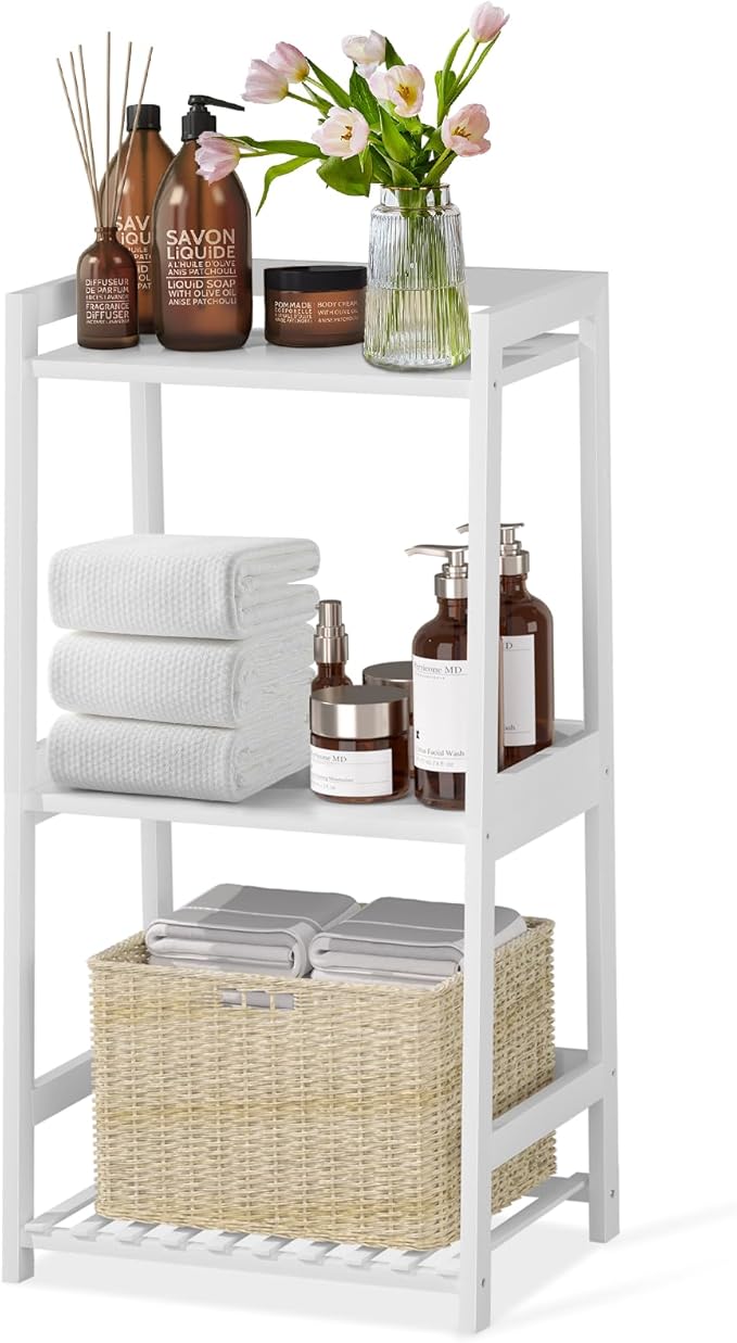 3 Tier Bamboo Bathroom Shelves, Ladder Shelf for Storage, Rustic Home Organizer, Space-Saving Design, Stylish Display Nightstand, Stylish Storage Solution for Home, Living Room, Kitchen