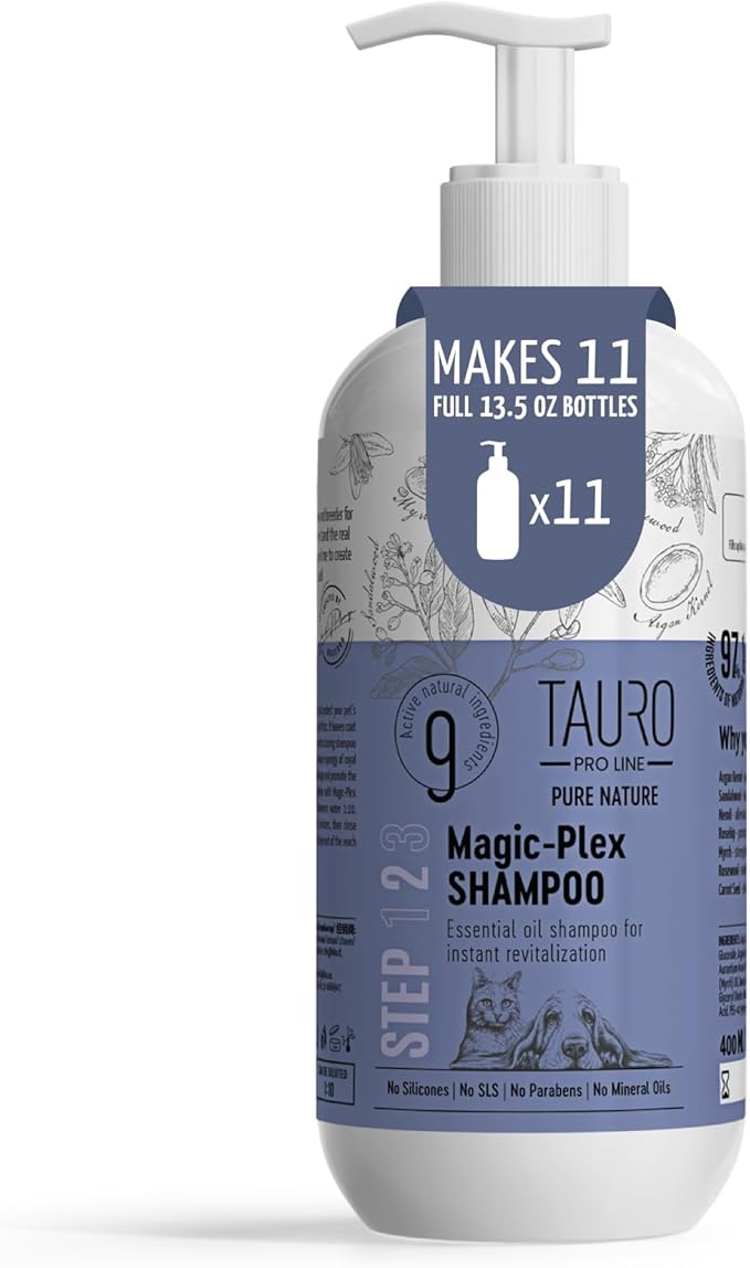 Tauro Pro Line Moisturizing Dog Shampoo for Smelly Dogs, Deodorizing All Natural Dog Wash, Pet Coat Protection, Cat & Puppy Shampoo for Dry Sensitive Skin (Magic Plex - 13.5 Fl Oz)