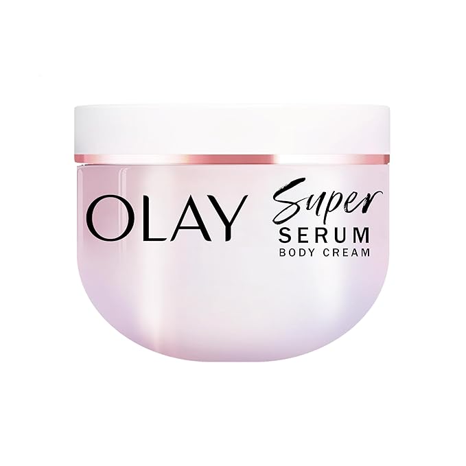 Olay Super Serum Body Cream for Dry Skin, 24hr Long Lasting Hydration, 5+ Ingredient Serum Complex for Bright Even Firm Luminous Skin, Sweet Vanilla & Soft Wood Scent,10 fl oz