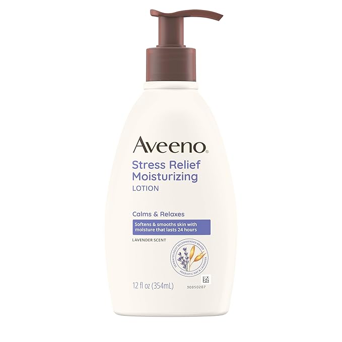 Aveeno Stress Relief Moisturizing Body Lotion with Lavender Scent, Natural Oatmeal to Calm & Relax, Non-Greasy Daily Stress Relief Lotion, 12 fl. oz