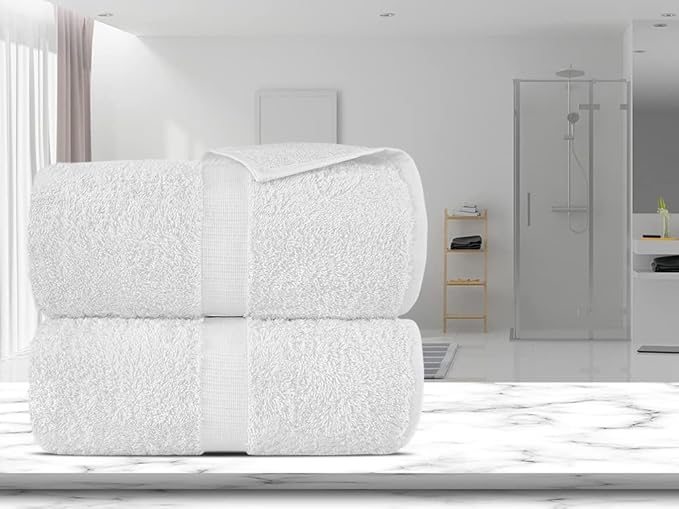 Towel Bazaar Premium Cotton Super Soft and Absorbent Turkish Towels (2-Piece Bath Sheet Towel, White)