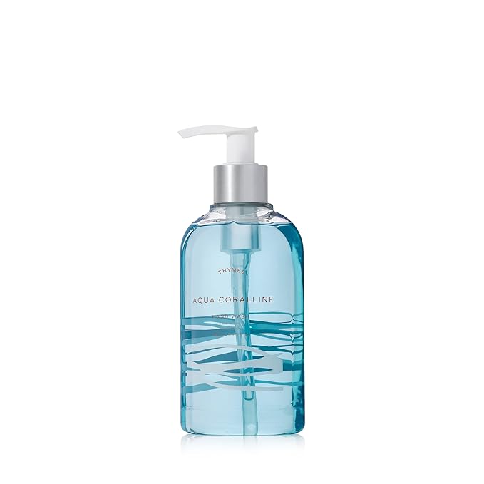 Thymes Moisturizing Hand Wash Soap with Pump - Luxury Hand Soap Gently Cleanses & Moisturizes - Skin Care with Glycerin & Kelp - Serene, Fresh Fragrance (Aqua Coralline, 8.25 oz)