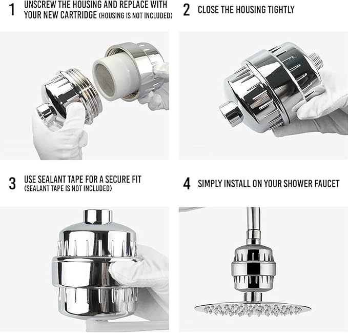 4 Pack 15 Stage Shower Filter Replacement Cartridge for Hard Water, Universally Compatible with Any Similar Design, Shower Water Softener with High Output