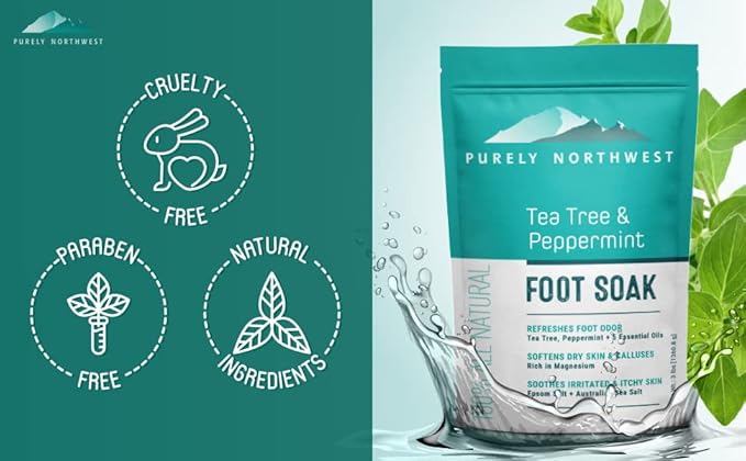 Epsom Salt Tea Tree Foot & Body Soak-Toenail Repair & Ingrown Nails, Athletes Foot Burning & Itching-Stubborn Foot Odor & Softens Callouses-Purely Northwest-USA 2 LB