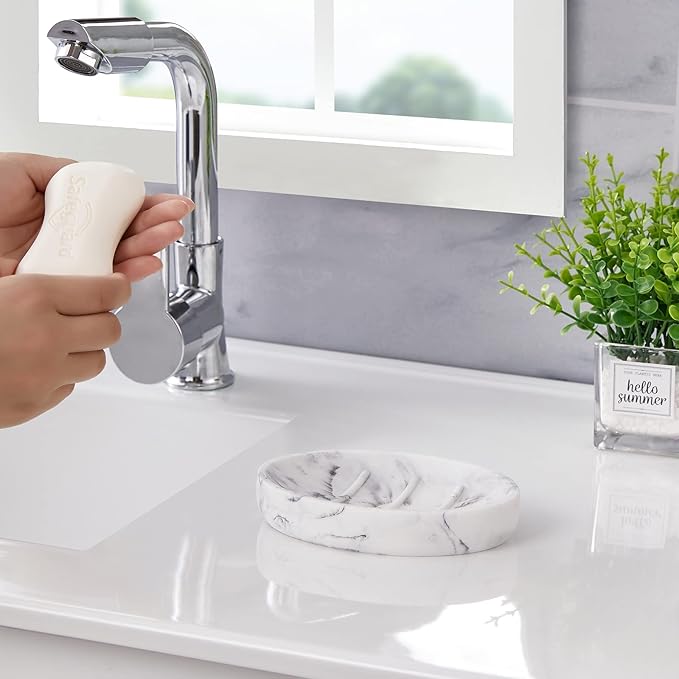 Marble Look Soap Dish - Bar Soap Holder for Shower, Bathroom & Kitchen Sink