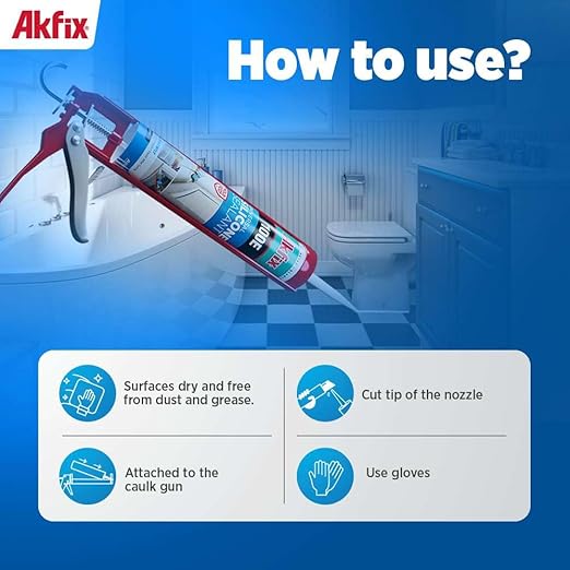 Akfix 100E RTV Clear Silicone Caulk (4x10.1 fl.oz.) - 100% Waterproof Silicone Sealant for Kitchen and Bathroom, Shower, Toilet, Sink, Window and Door, No Yellowing | Clear, 4 Pack