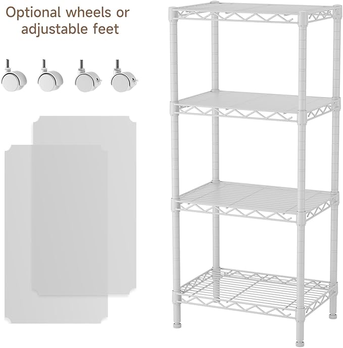 4 Tier Adjustable Storage Shelves,Heavy Duty Metal Utility Shelf Wire Shelving Unit Organizer Rack for Home Kitchen Office Bathroom Pantry Room 12" D x 18" W x 44.5" H